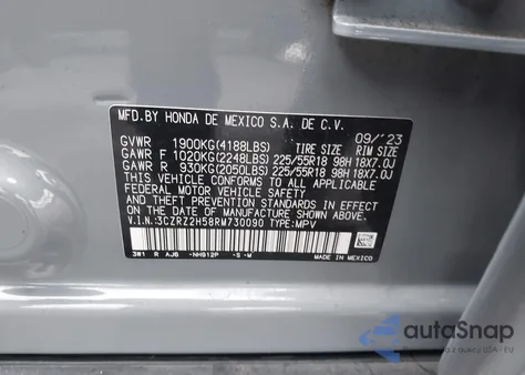 2024 Honda Hr-V Awd Sport/Awd Sport W/O Bsi из США, поврежденный, VIN 3CZRZ2H58RM730090